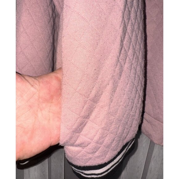 Quilted Light Pink Full-Zip Bomber Jacket With Black & White Striped Trim Shein - Picture 5 of 6